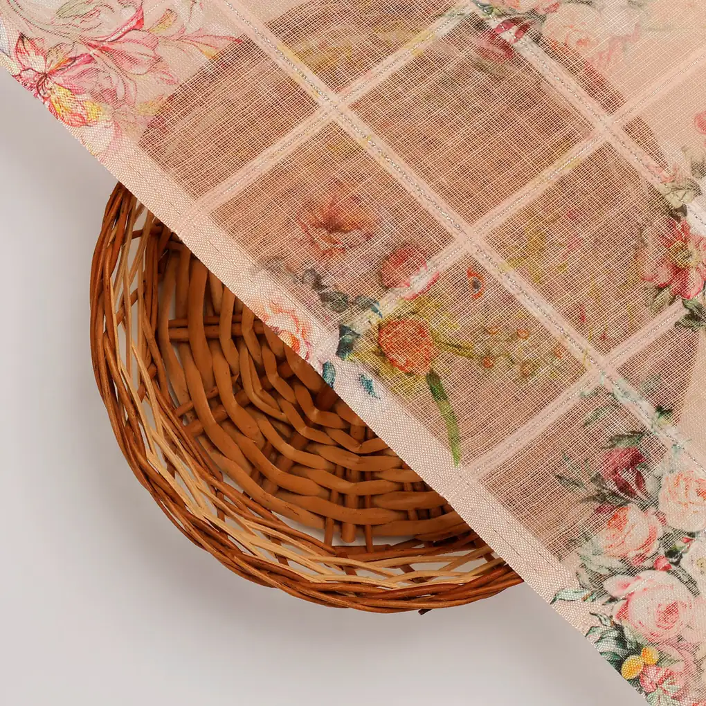 FAB VOGUE Studio Digital Printed Peach Floral Linen Fabric - Perfect for Dresses, Tops, and More! - Image 2
