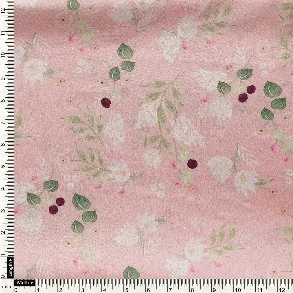Disty Print On Peach Digital Printed Fabric - Japan Satin - Image 4