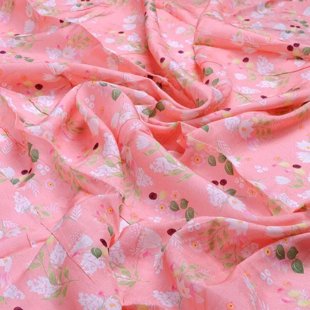 Disty Print On Peach Digital Printed Fabric - Pure Muslin - Image 3