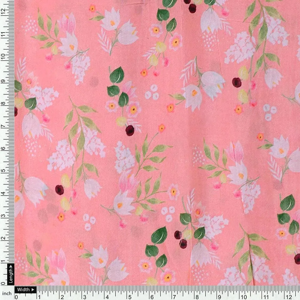 Disty Print On Peach Digital Printed Fabric - Pure Muslin - Image 4