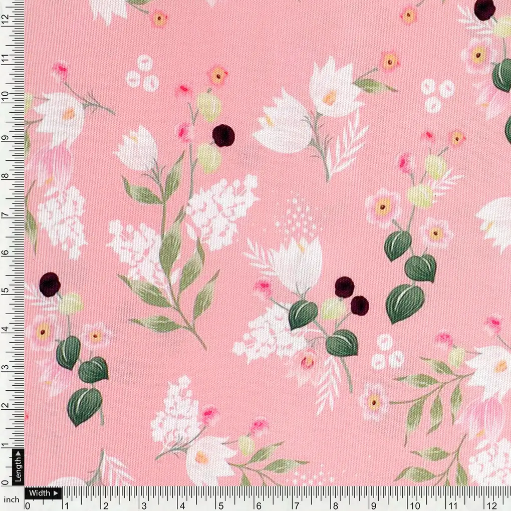 Disty Print On Peach Digital Printed Fabric - Rayon - Image 4