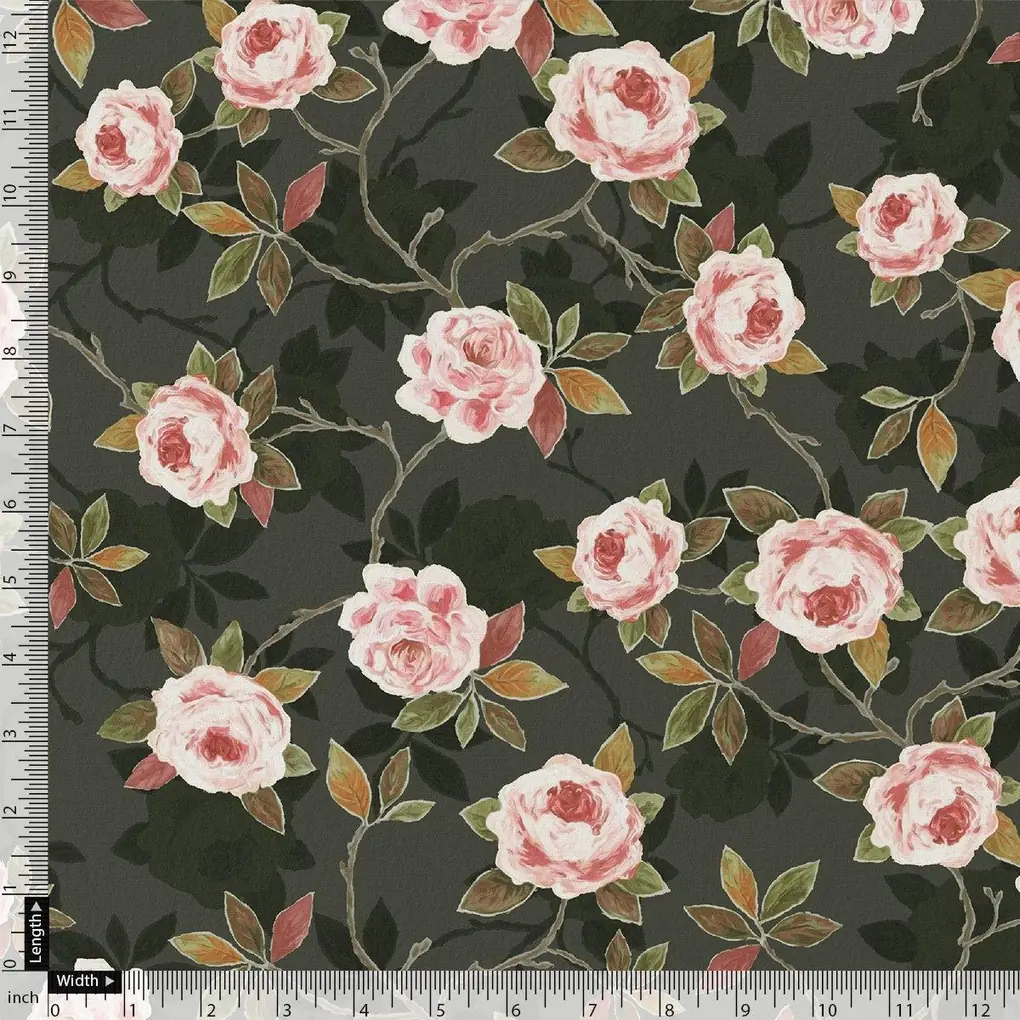 Ditsy Pink Rose With Green Leaves Digital Printed Fabric - Image 4