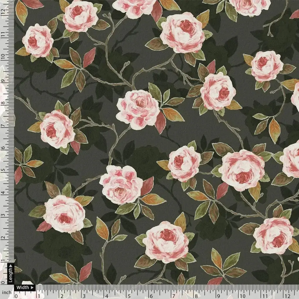 Ditsy Pink Rose With Green Leaves Digital Printed Fabric - Kora Silk - Image 4