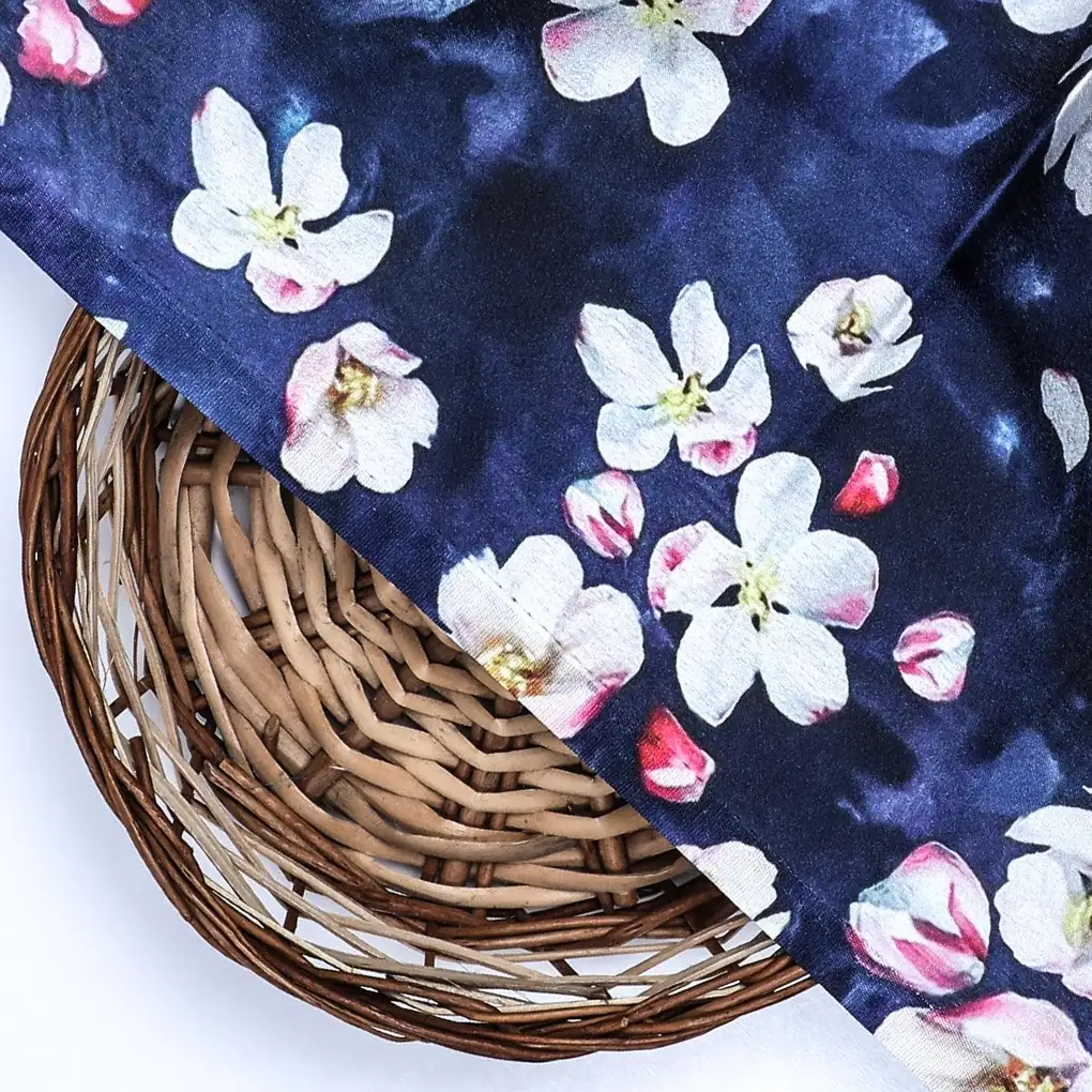 Ditsy Pink Water Paint Florish Flower Digital Printed Fabric - Japan Satin - Image 2