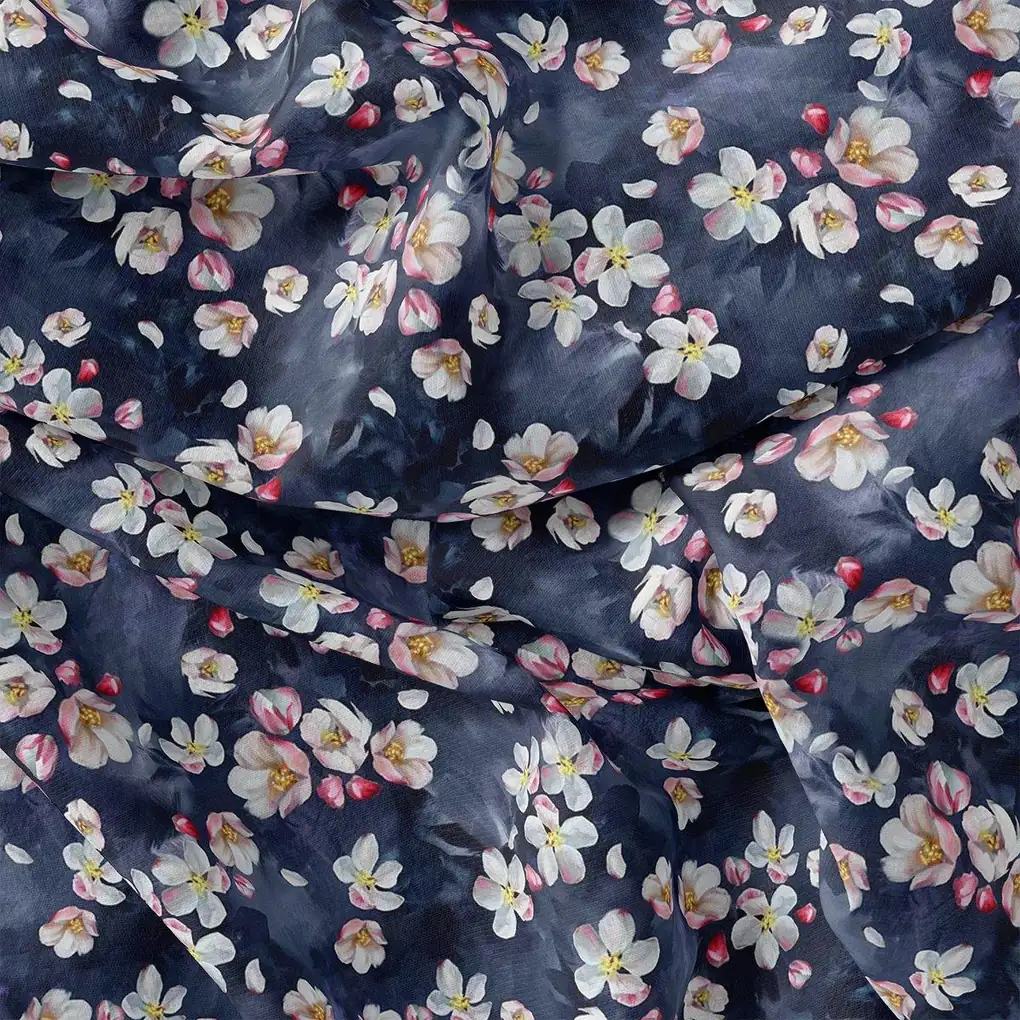 Ditsy Pink Water Paint Florish Flower Digital Printed Fabric - Crepe - Image 3