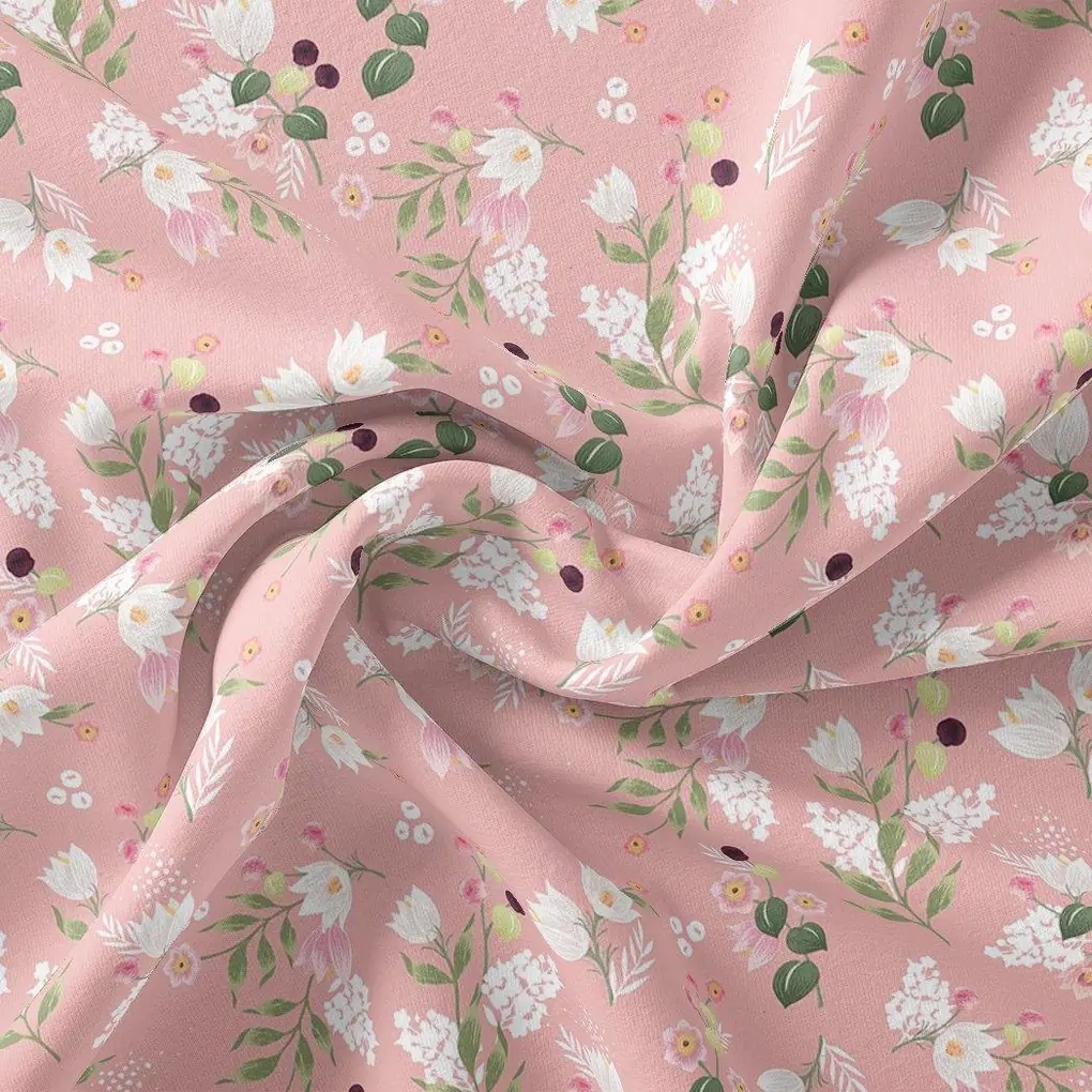 Ditsy Print On Peach Digital Printed Fabric - Image 3