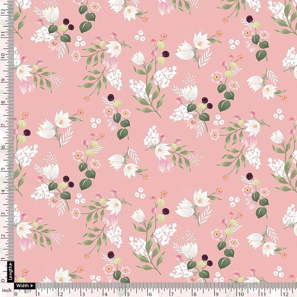 Ditsy Print On Peach Digital Printed Fabric - Image 4
