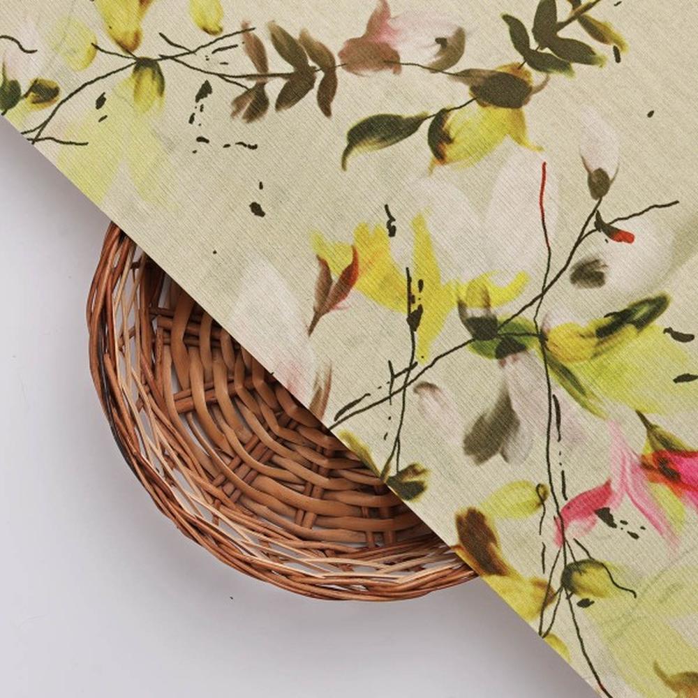 Dola Silk Abstract Floral Beige Pink Yellow Polyester Fabric - Image 3