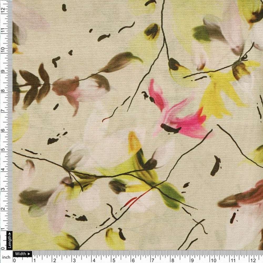 Dola Silk Abstract Floral Beige Pink Yellow Polyester Fabric - Image 4