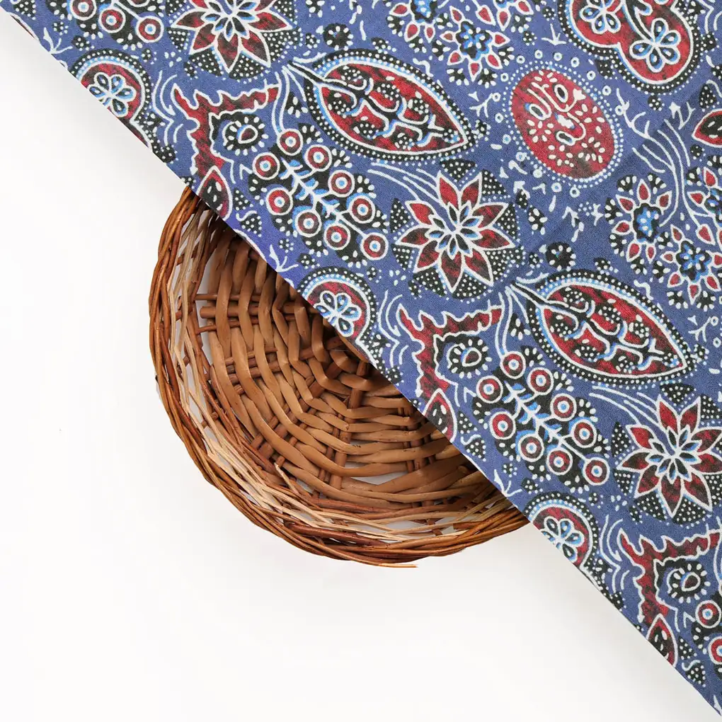 Dola Silk Ajrakh Printed Fabric - Image 3