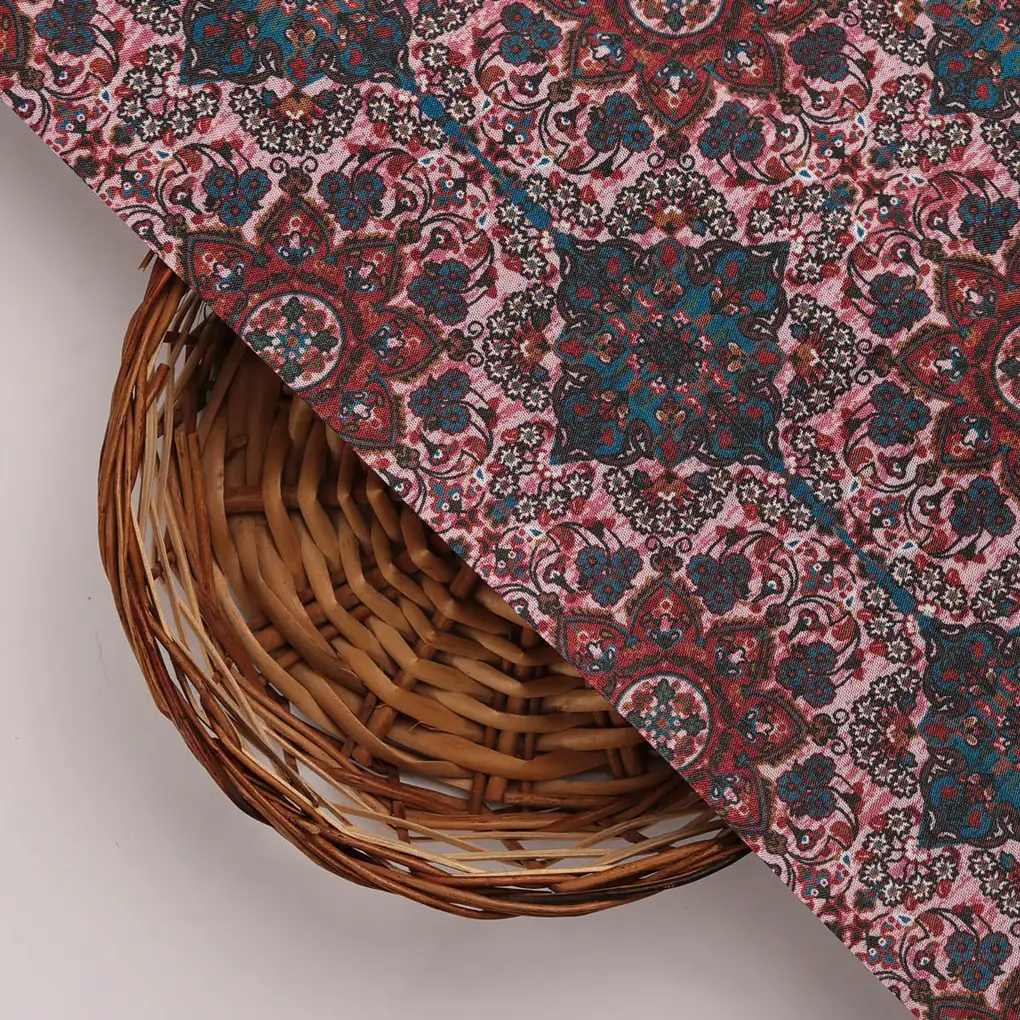 Dola Silk Pink Floral Printed Fabric - Image 3