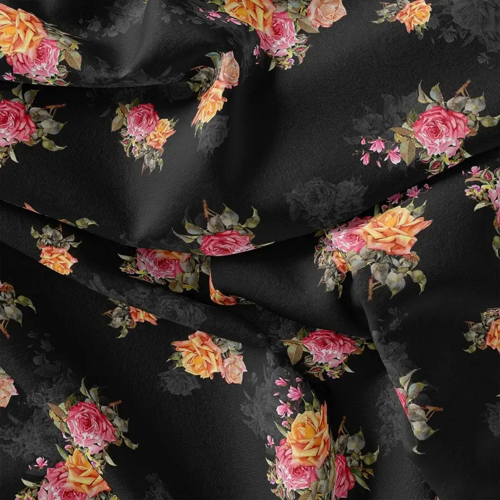 Dominant Yellow And Red Rose Digital Printed Fabric - Image 3