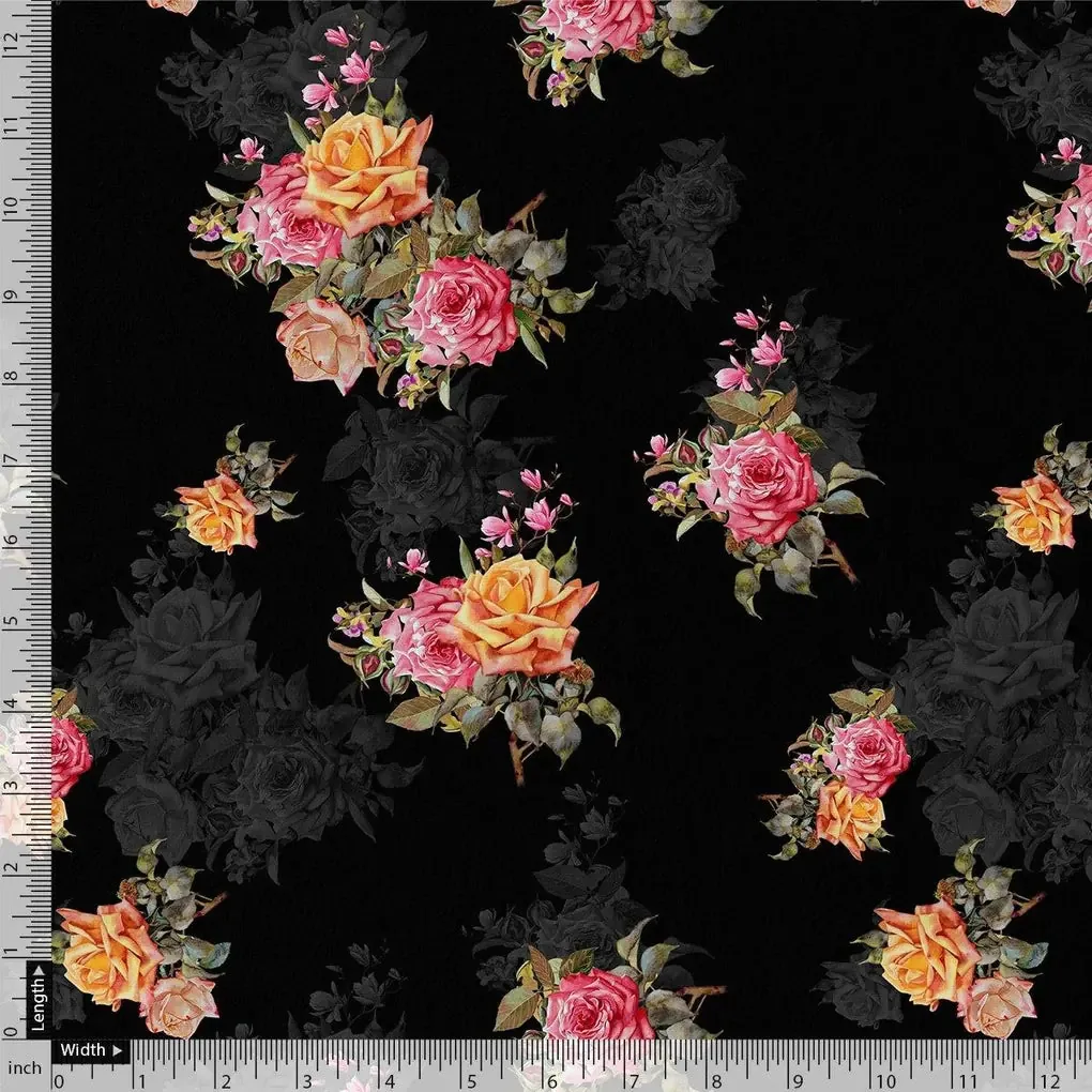 Dominant Yellow And Red Rose Digital Printed Fabric - Image 4