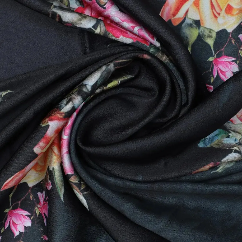 Dominant Yellow And Red Rose Digital Printed Fabric - Japan Satin - Image 3