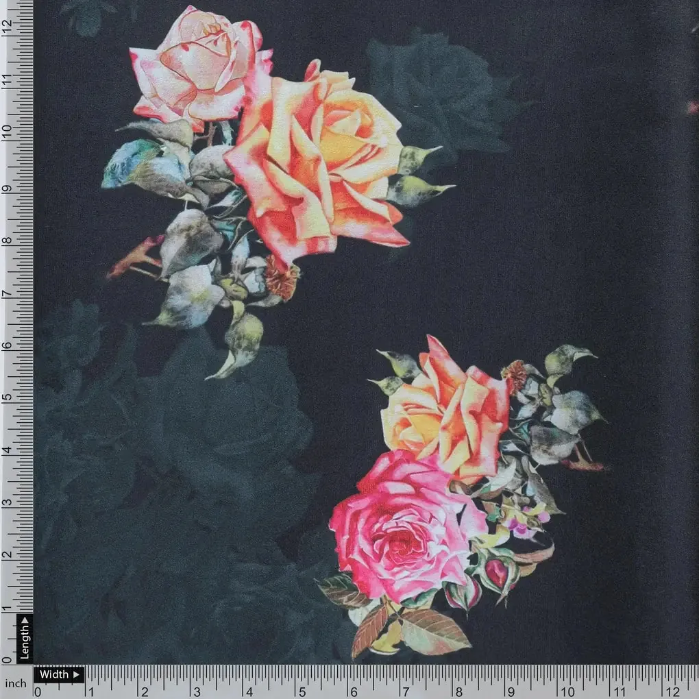 Dominant Yellow And Red Rose Digital Printed Fabric - Japan Satin - Image 4