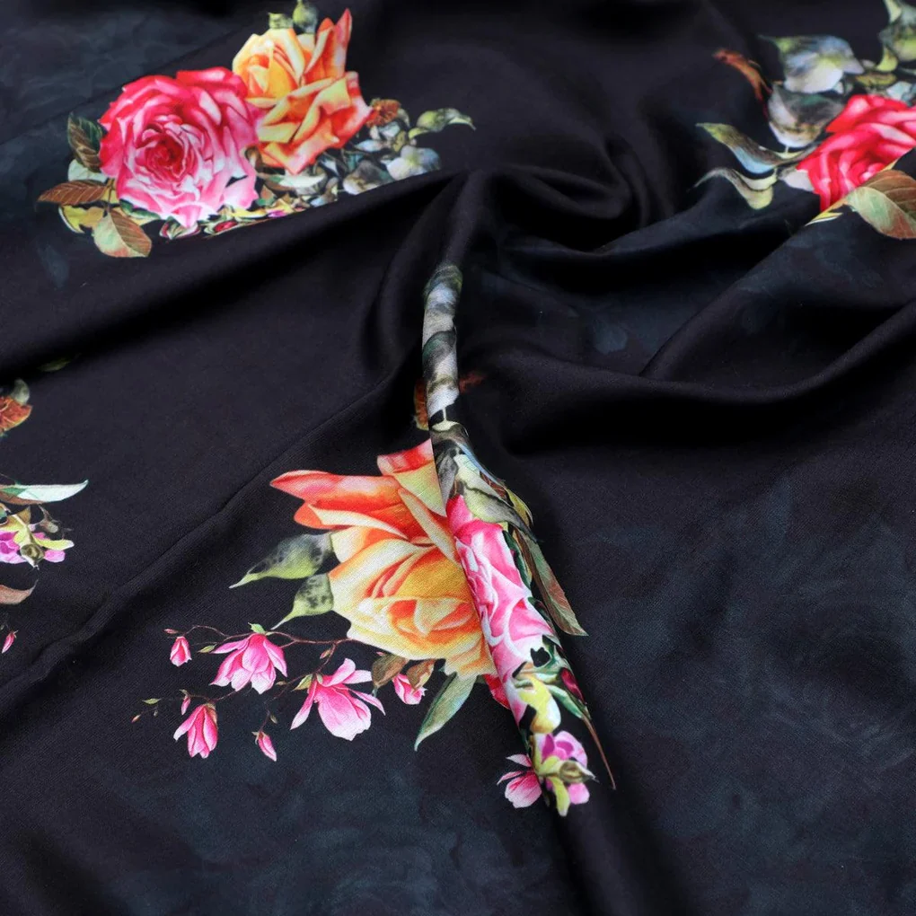 Dominant Yellow And Red Rose Digital Printed Fabric - Muslin - Image 3