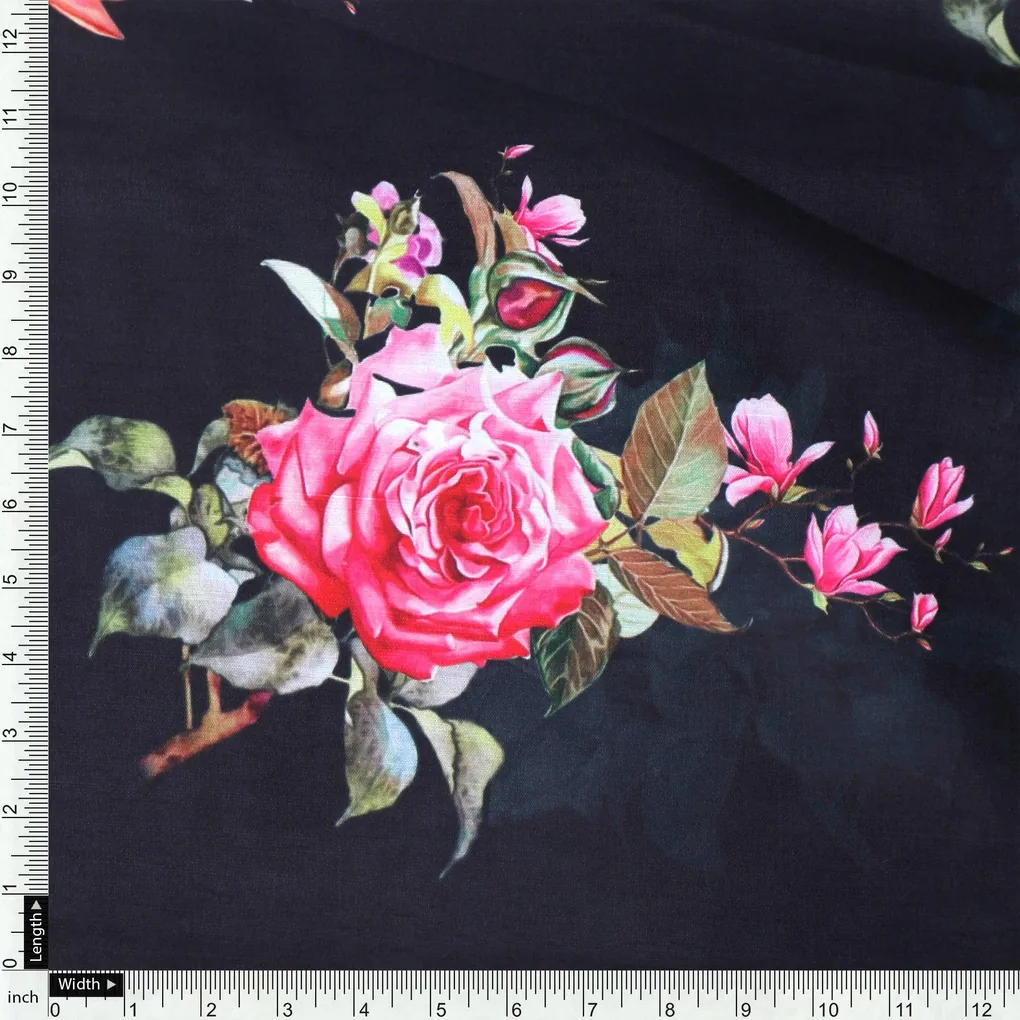 Dominant Yellow And Red Rose Digital Printed Fabric - Muslin - Image 4