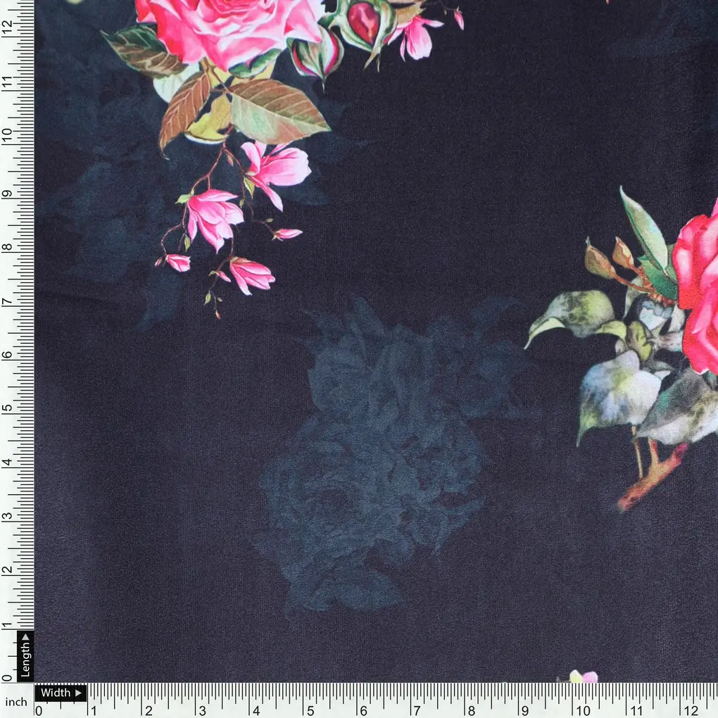 Dominant Yellow And Red Rose Digital Printed Fabric - Crepe - Image 4