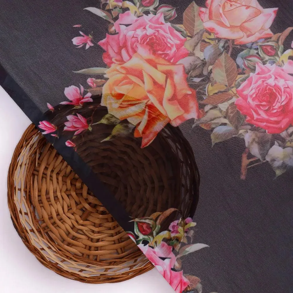 Dominant Yellow And Red Rose Digital Printed Fabric - Weightless - Image 2