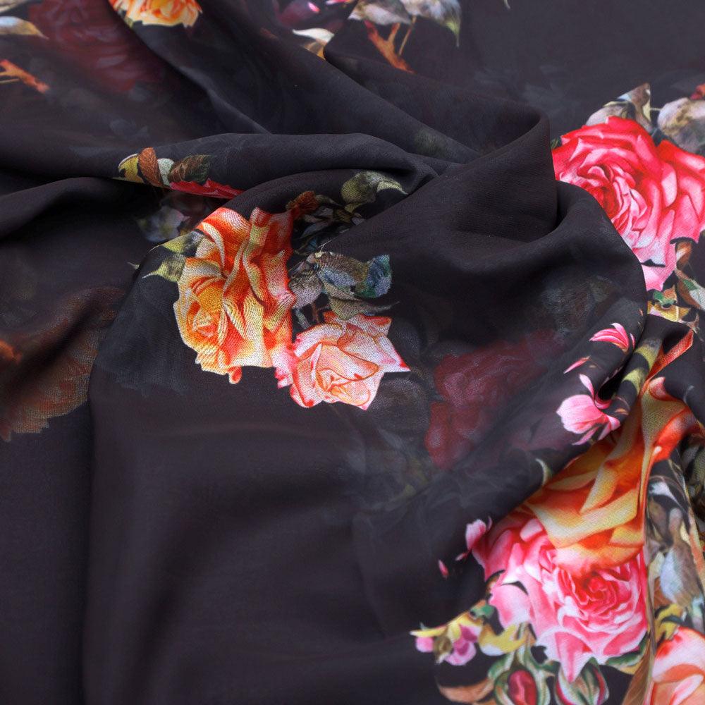 Dominant Yellow And Red Rose Digital Printed Fabric - Weightless - Image 3