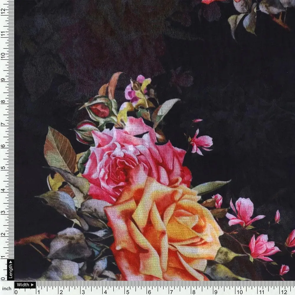 Dominant Yellow And Red Rose Digital Printed Fabric - Weightless - Image 4