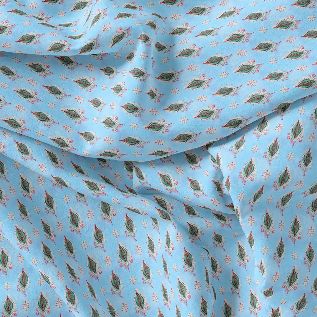 Doted Serrate Leaves Seamless Pattern Digital Printed Fabric - Image 3