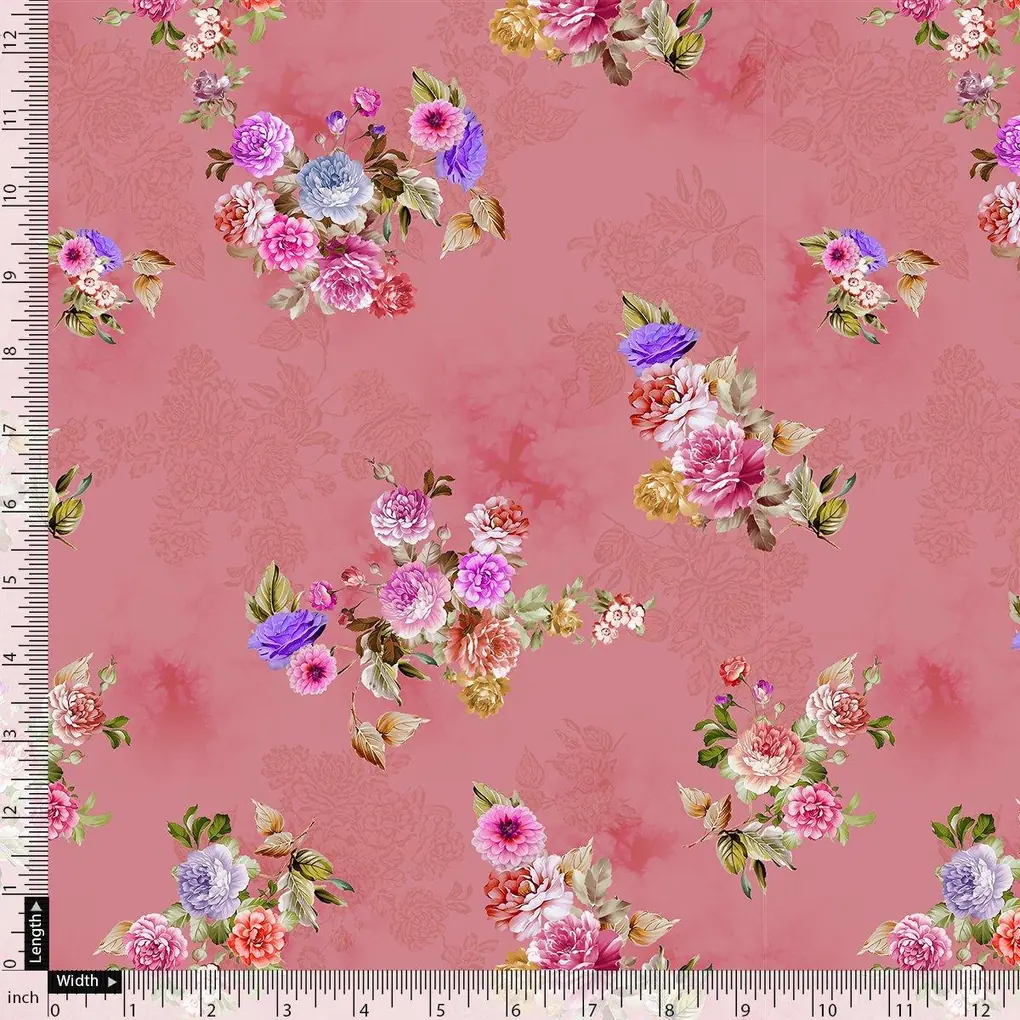 Dusky Pink With Zinnia Flower Digital Printed Fabric - Image 4