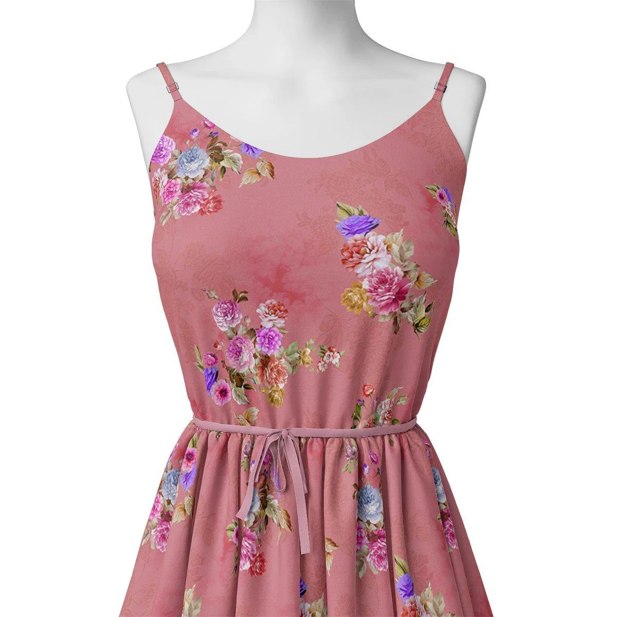 Dusky Pink With Zinnia Flower Digital Printed Fabric - Poly Muslin - Image 2