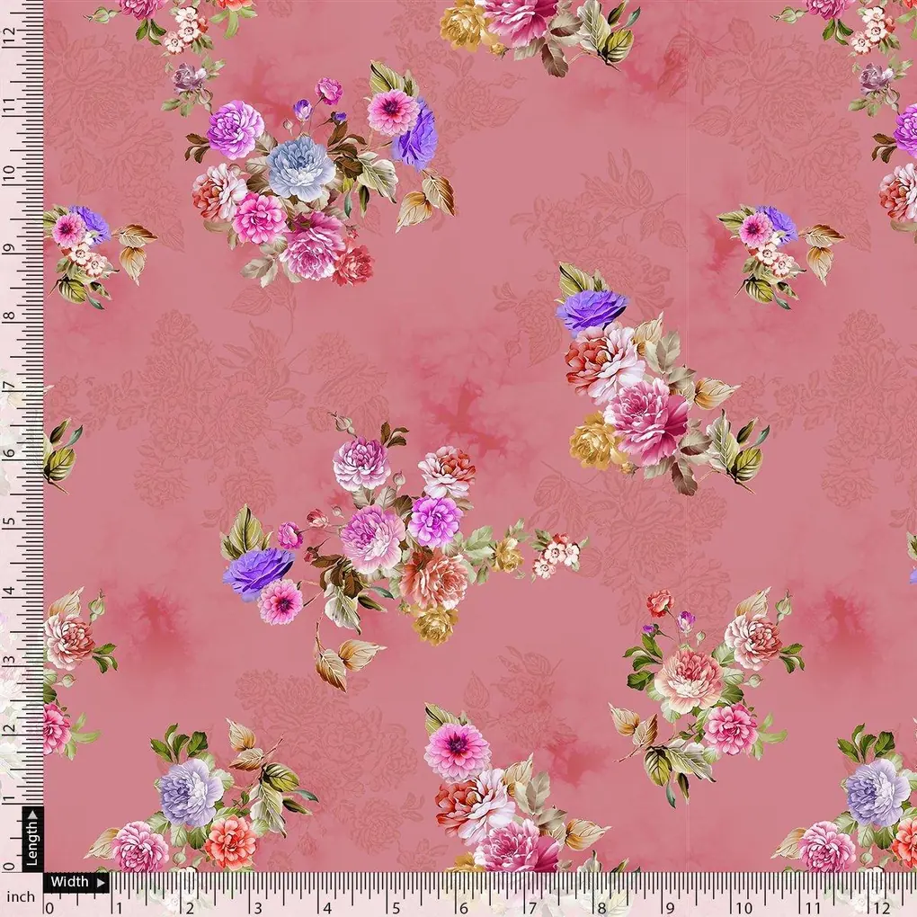 Dusky Pink With Zinnia Flower Digital Printed Fabric - Poly Muslin - Image 4
