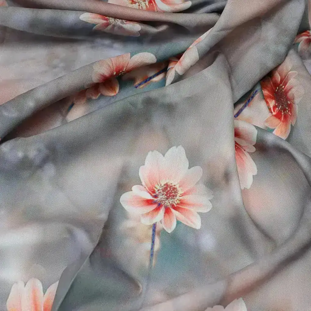 Dusty Flower Digital Printed Kora Silk Fabric - Image 3