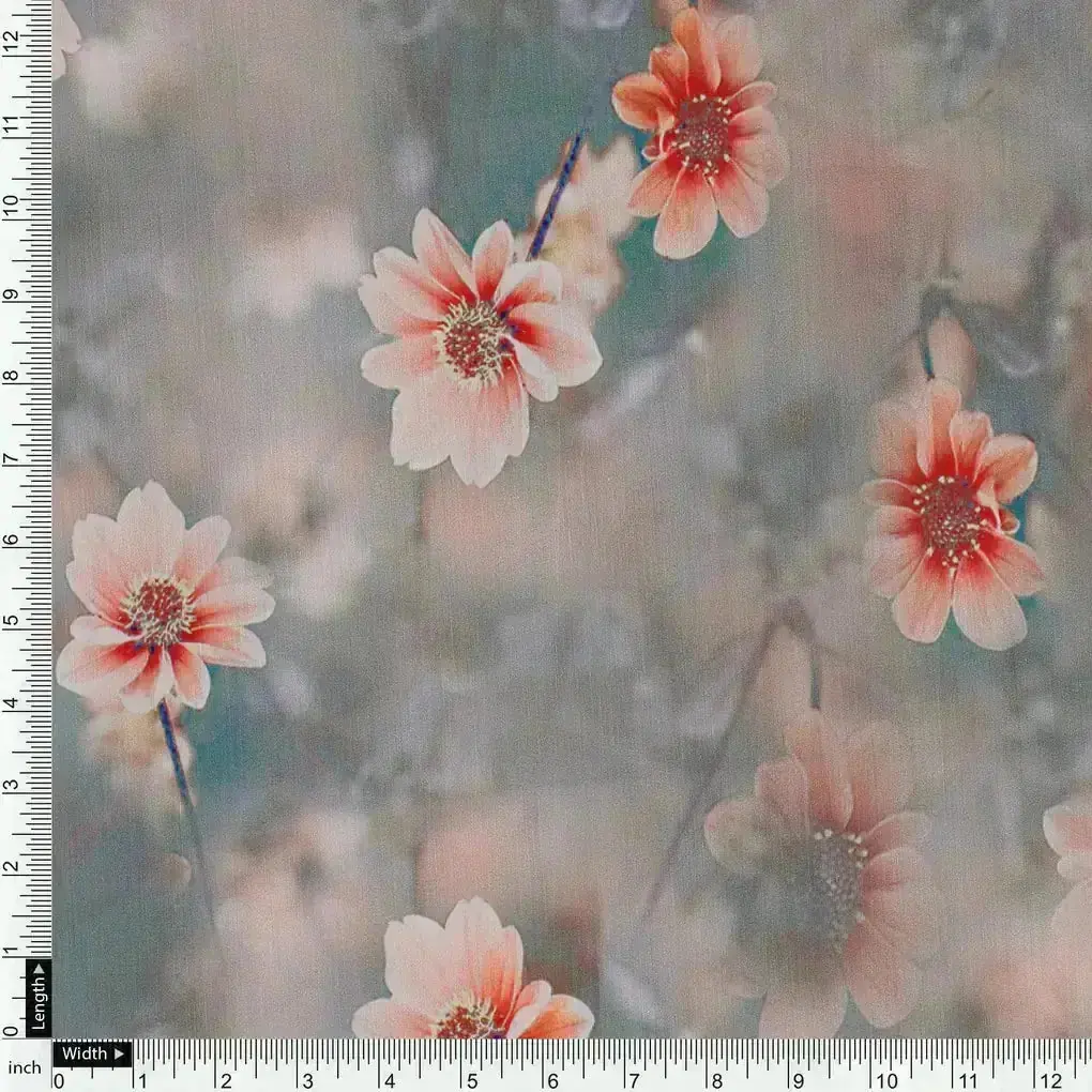 Dusty Flower Digital Printed Kora Silk Fabric - Image 4