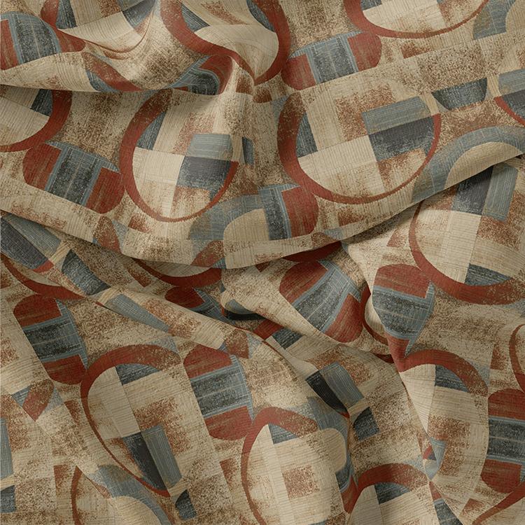 Dusty Looked Brown Abstract Motif  Digital Printed Fabric - Tusser Silk - Image 3