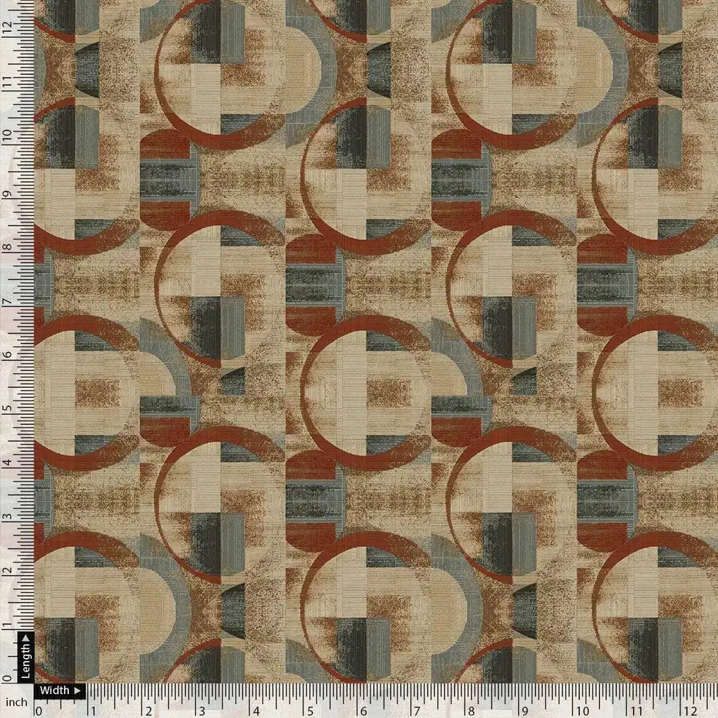 Dusty Looked Brown Abstract Motif  Digital Printed Fabric - Tusser Silk - Image 4