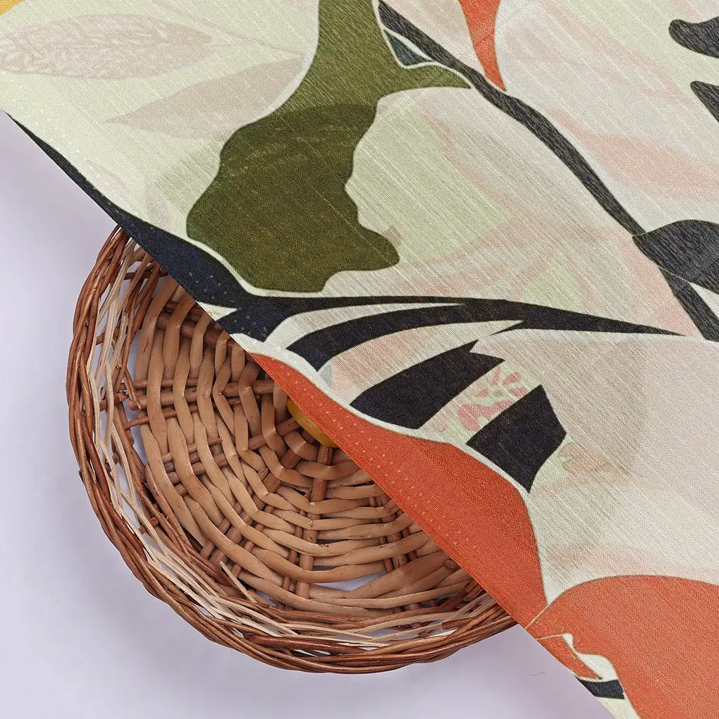 Earthy Abstract Botanical Print on Soft Chinon Fabric - Image 2