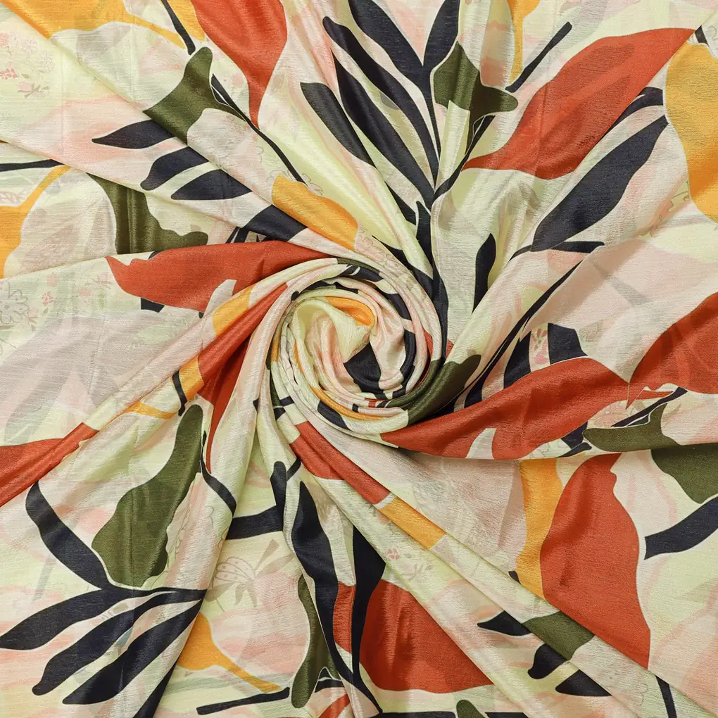 Earthy Abstract Botanical Print on Soft Chinon Fabric - Image 3