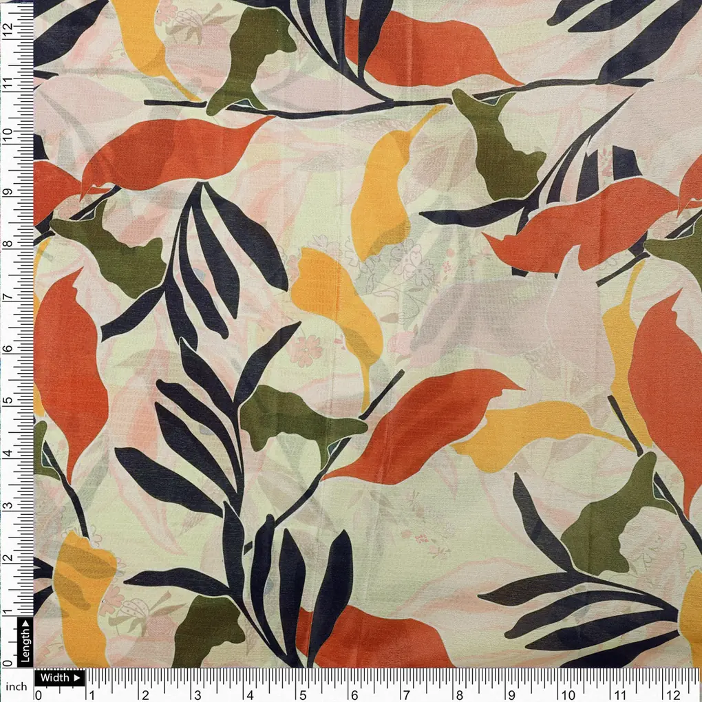 Earthy Abstract Botanical Print on Soft Chinon Fabric - Image 4