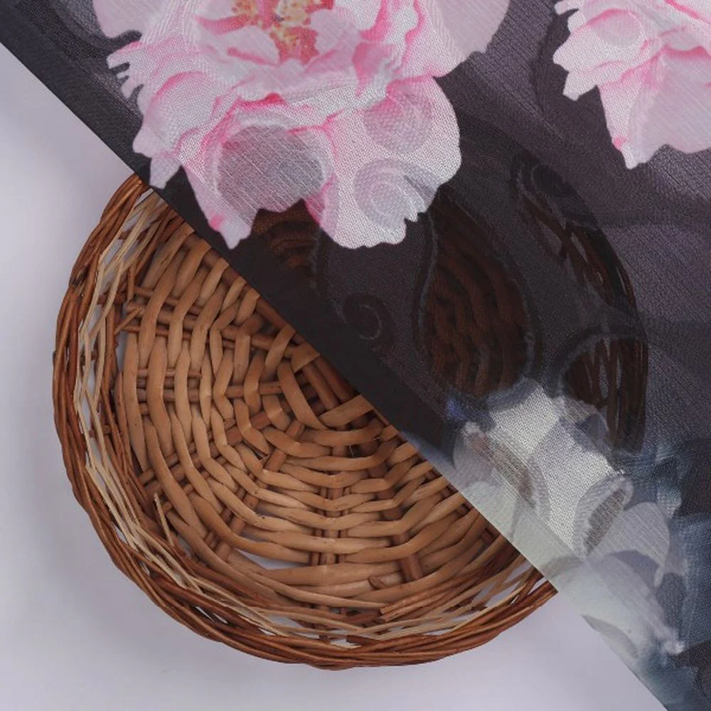 Elegant Black Brasso Fabric with Pink & White Floral Print - Image 3