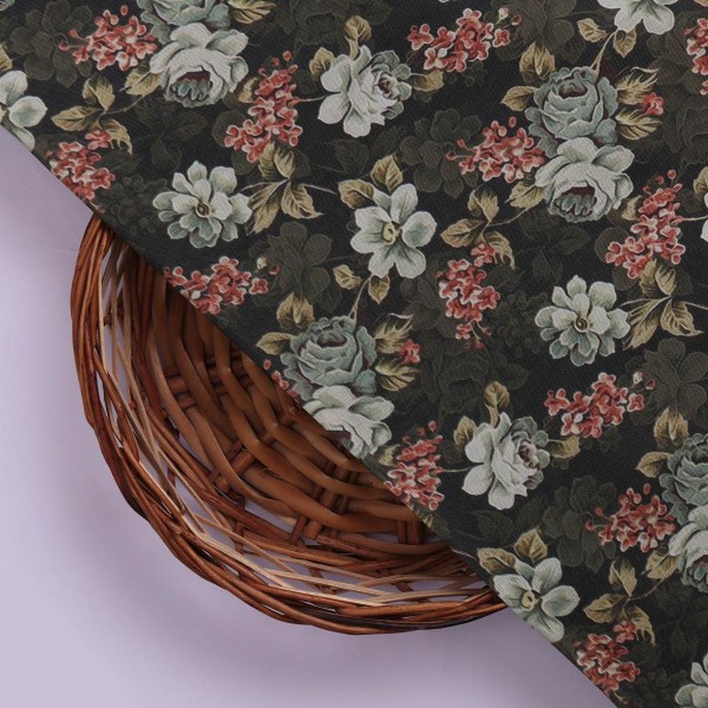 Elegant Dark Floral Garden Print on Soft Muslin Fabric - Image 3