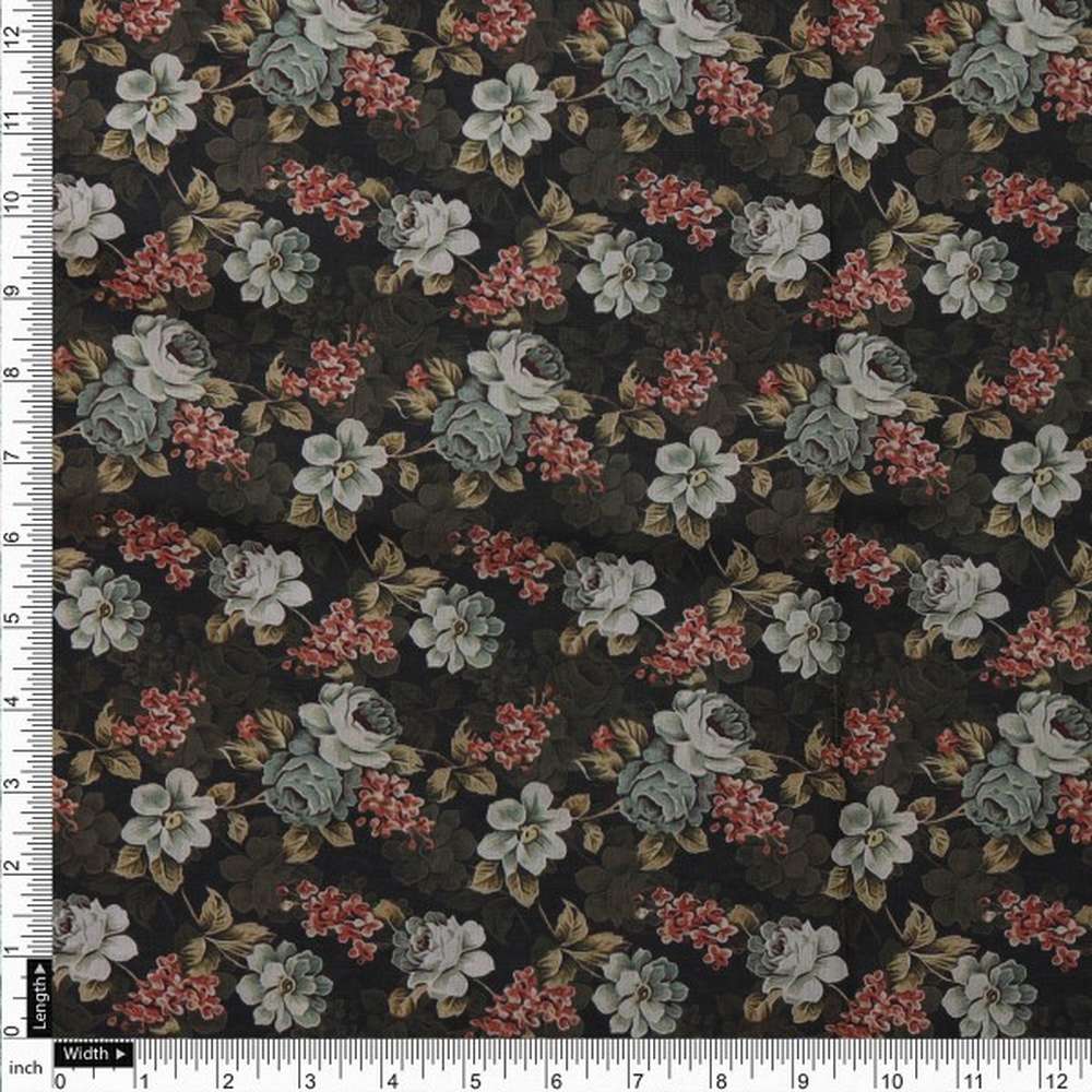 Elegant Dark Floral Garden Print on Soft Muslin Fabric - Image 4