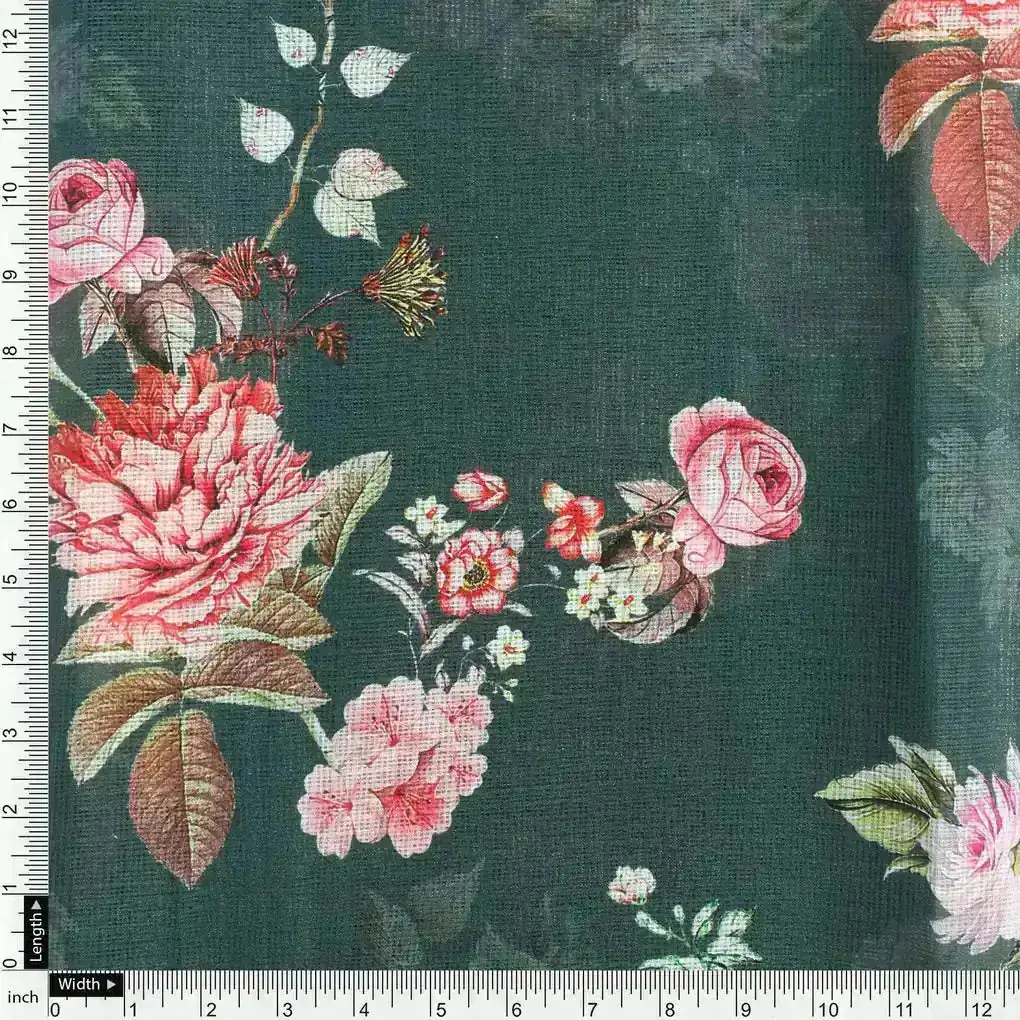 Elegant Floral Digital Printed Kota Doria Fabric - Image 4