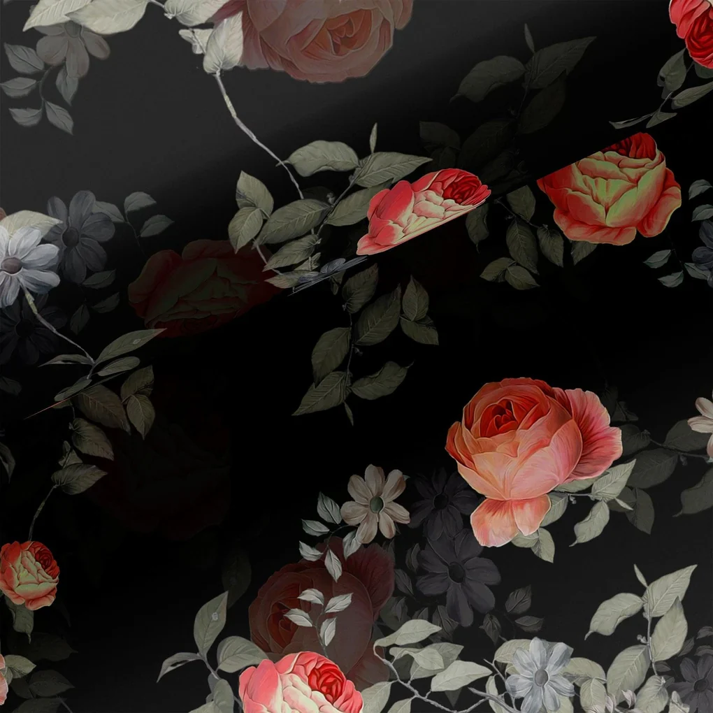 Elegant Floral Over Black Base Digital Printed Fabric - Image 3