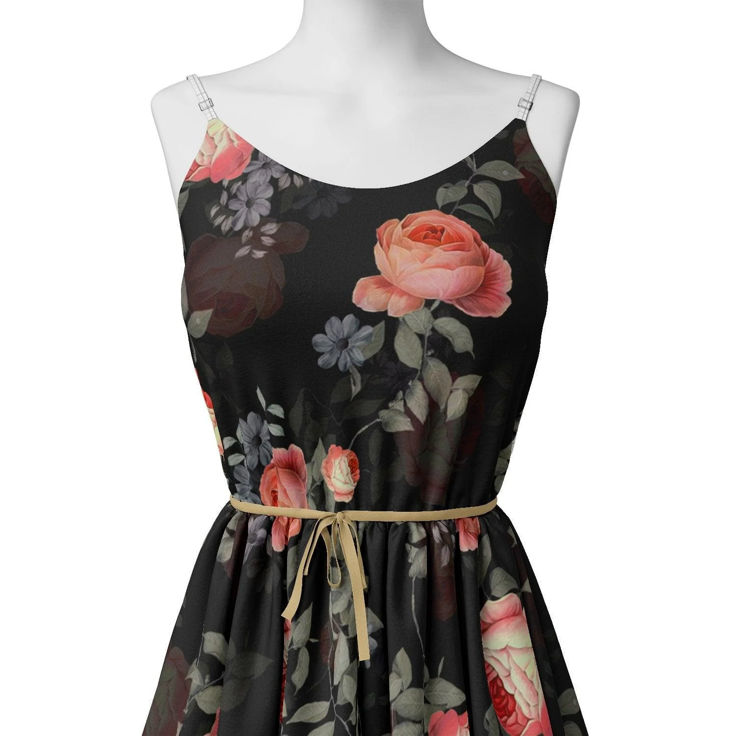 Elegant Floral Over Black Base Digital Printed Fabric - Image 2