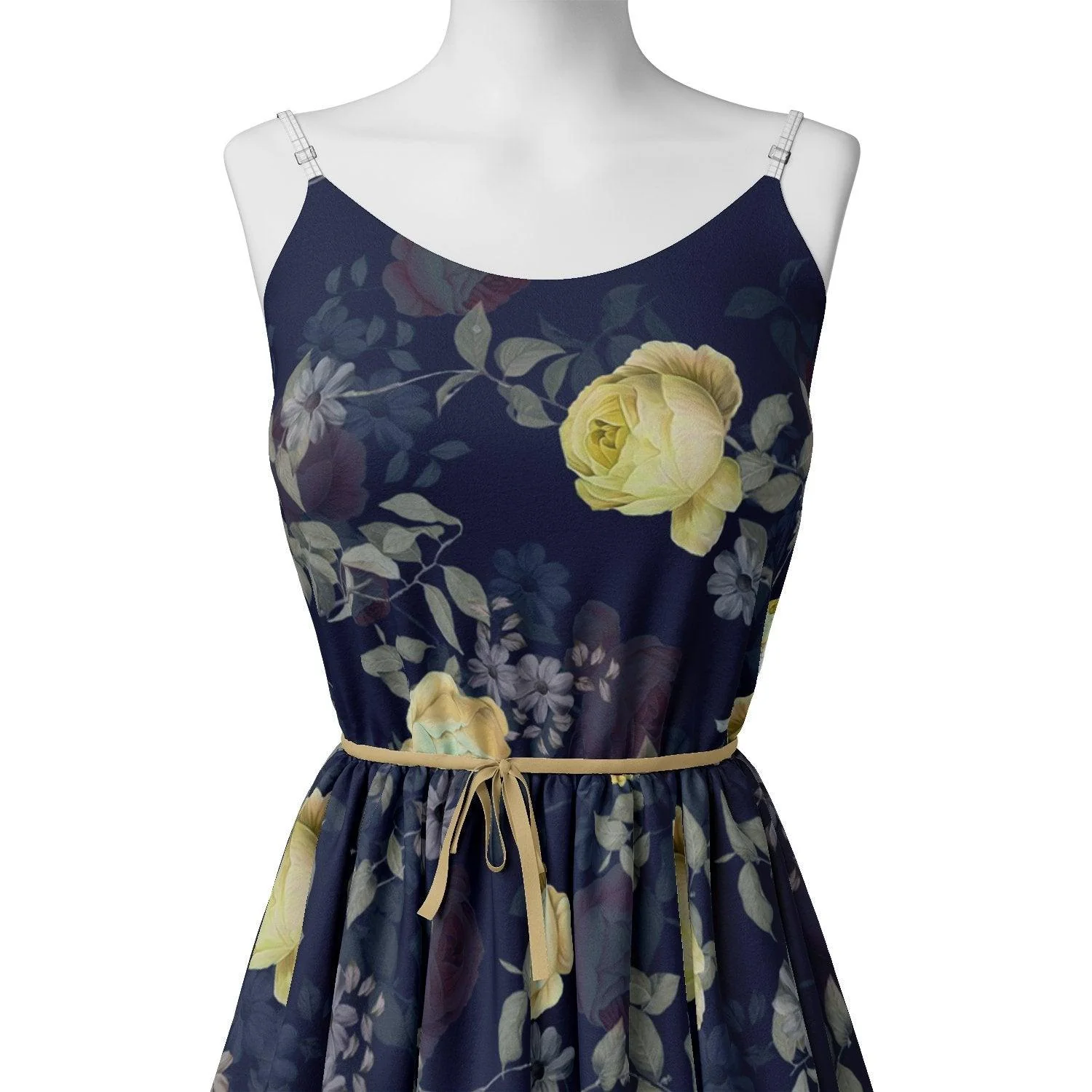 Elegant Floral Over Blue Base Digital Printed Fabric - Image 2