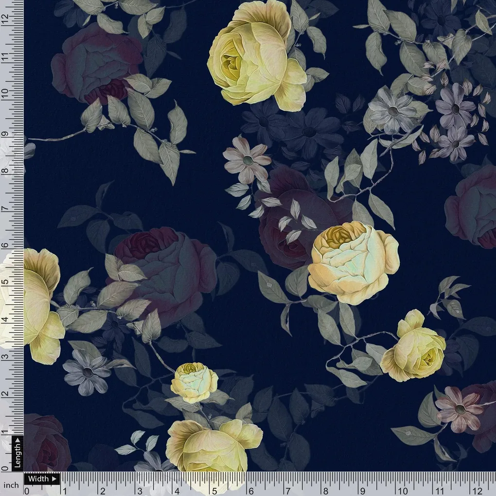 Elegant Floral Over Blue Base Digital Printed Fabric - Image 4