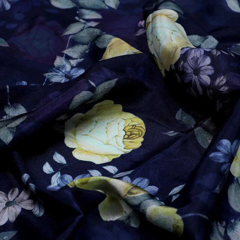 Elegant Floral Over Blue Base Digital Printed Fabric - Image 3