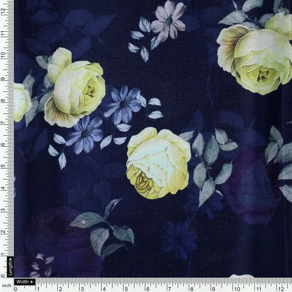 Elegant Floral Over Blue Base Digital Printed Fabric - Image 4