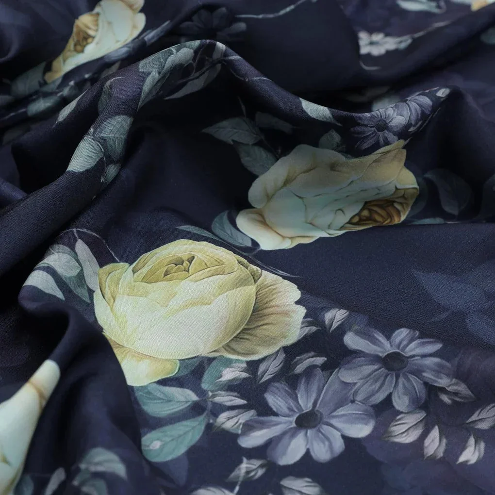 Elegant Floral Over Blue Base Digital Printed Fabric - Image 3