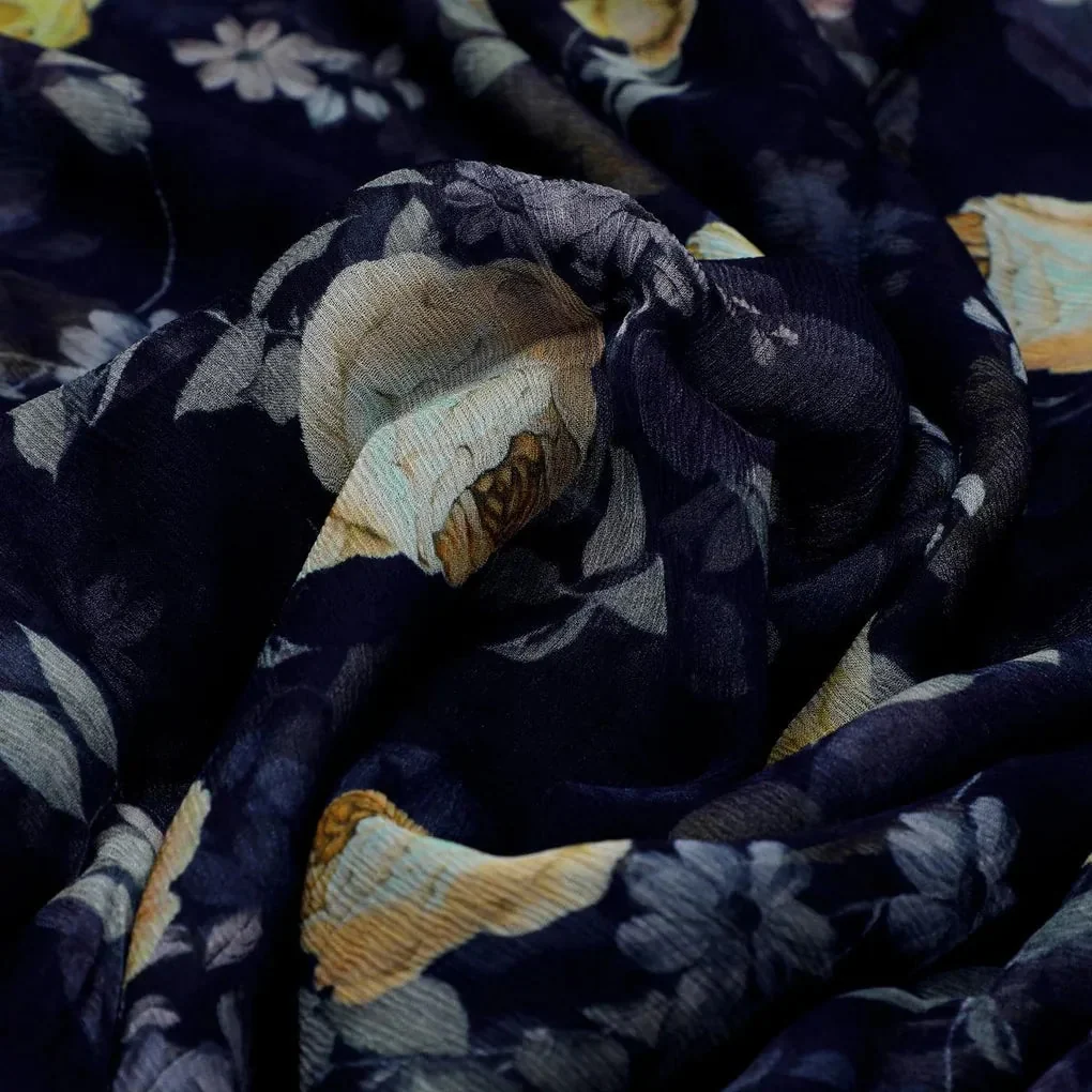 Elegant Floral Over Blue Base Digital Printed Fabric - Image 3