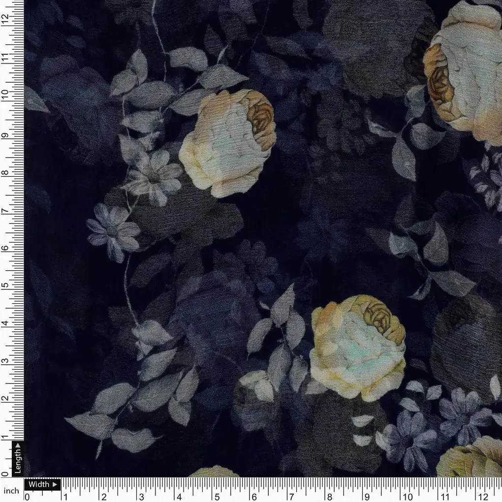 Elegant Floral Over Blue Base Digital Printed Fabric - Image 4