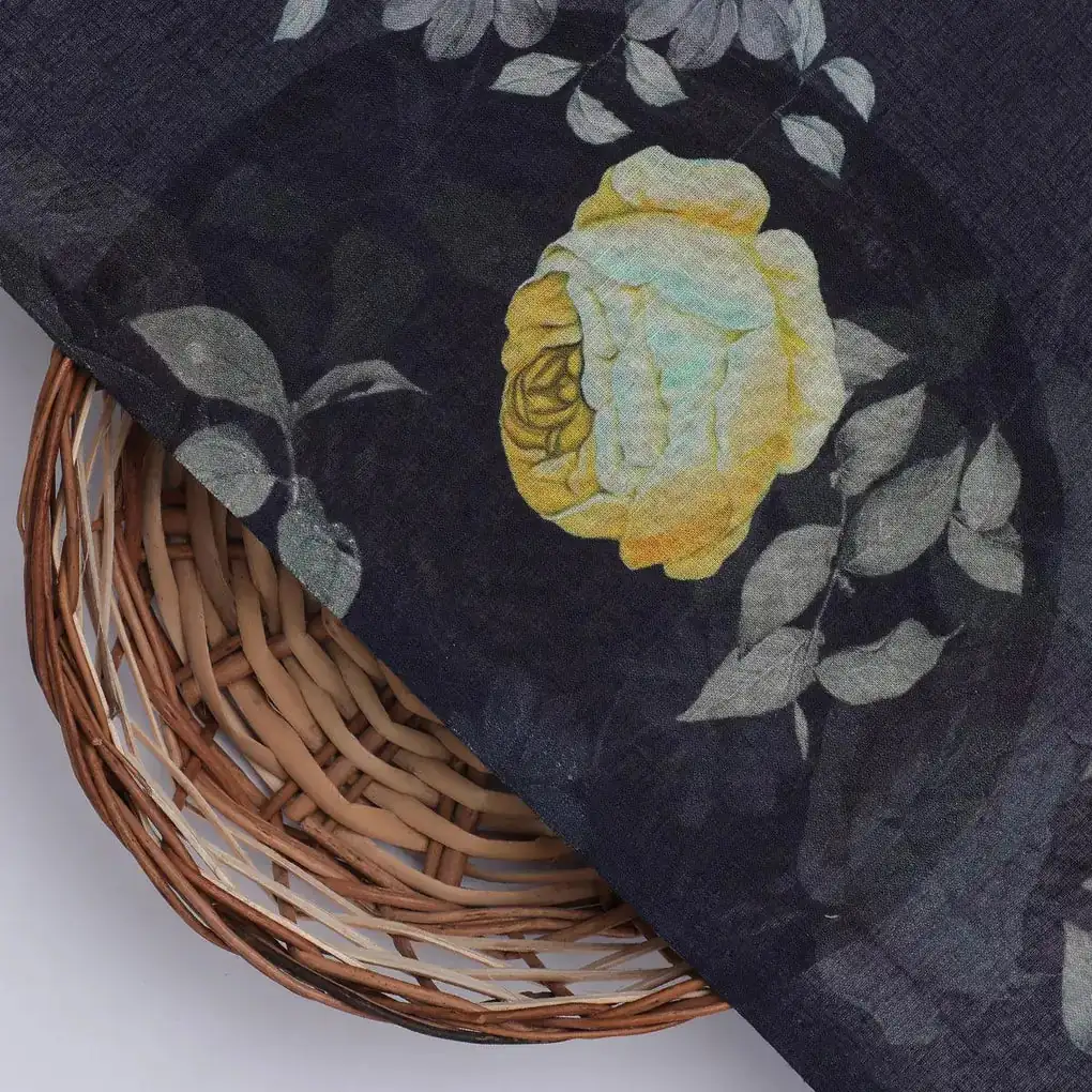 Elegant Floral Over Blue Base Digital Printed Fabric - Image 2